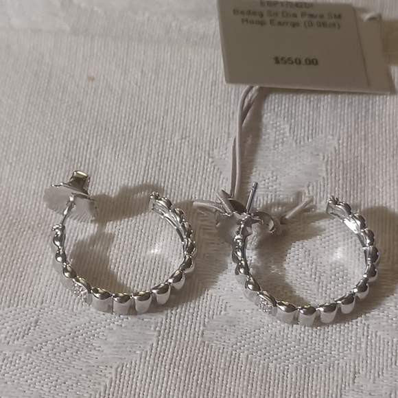NWT, John Hardy Bedeg Diamond Pave Small Hoop Earrings, SS - Picture 5 of 11